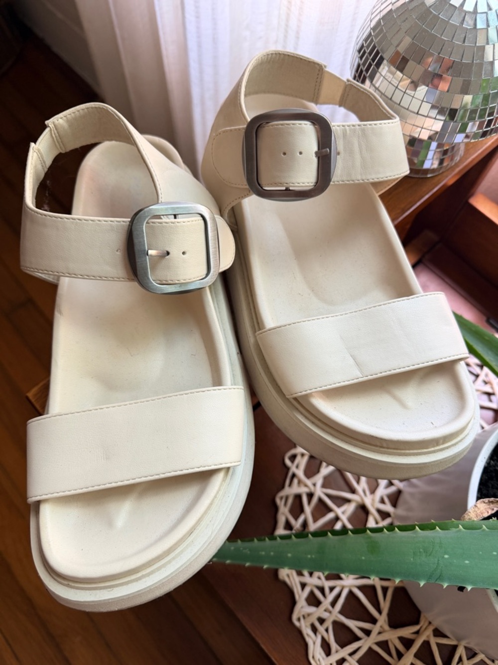 Prune Cream Platform Buckle Strap Sandals